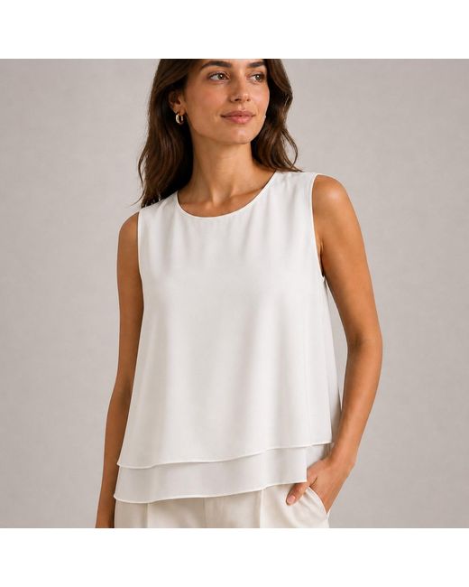Nuvv Collection White İVory Layered Sleeveless Blouse