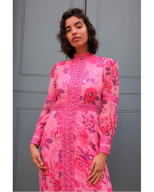Raishma Aspen Pink Chiffon Maxi Shirt Summer Dress