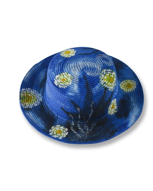 Heartfelt Layers Blue Van Gogh Starry Night Sun Hat – Hand-Painted Straw Impressionist Art