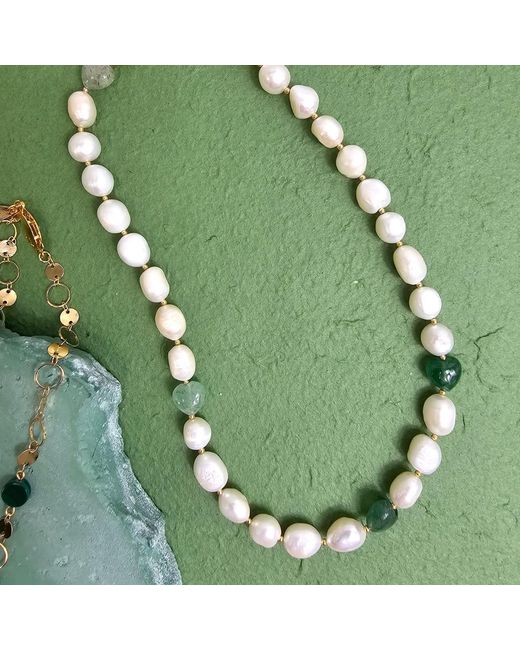 Farra Metallic Freshwater Pearls With Heart Shaped Aventurine Free Style Necklace