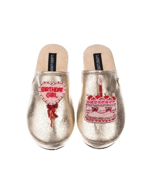 Laines London Pink Softie Slippers With Birthday Girl Brooches