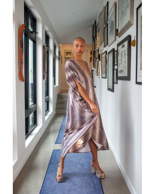 Jennafer Grace Gray Slither Metallique Caftan Kaftan Dress