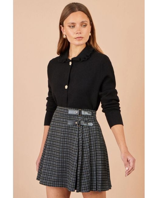 Yumi' Gray Check Pleated Mini Skirt