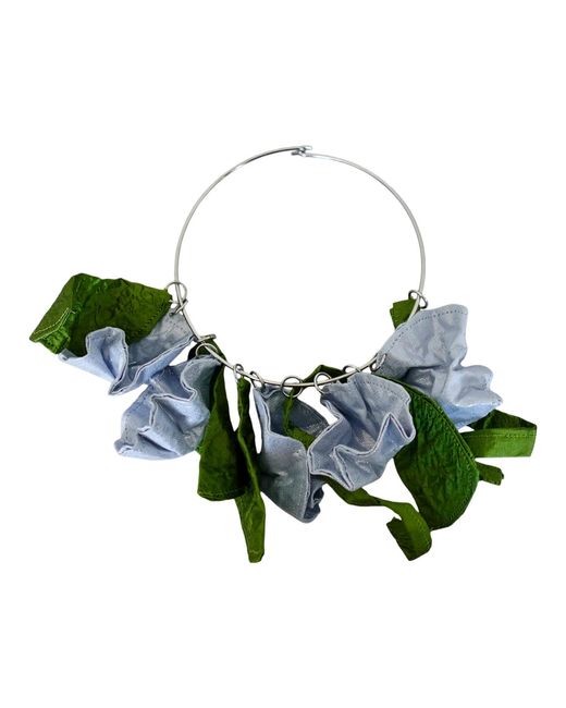 Romer Millinery Green Metallic Silk & Linen Floral Choker