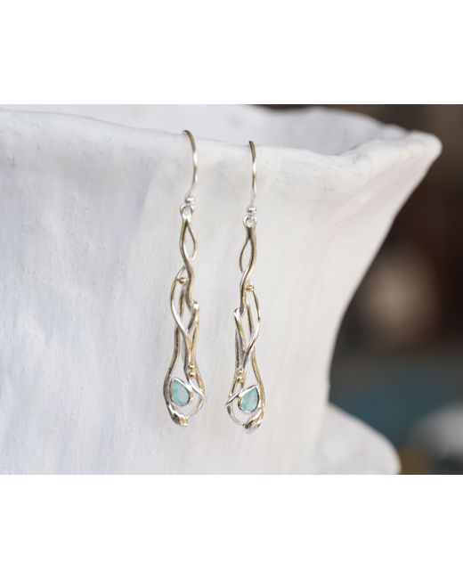 Isla Silver Metallic Aqua Chalcedony Drop Earrings