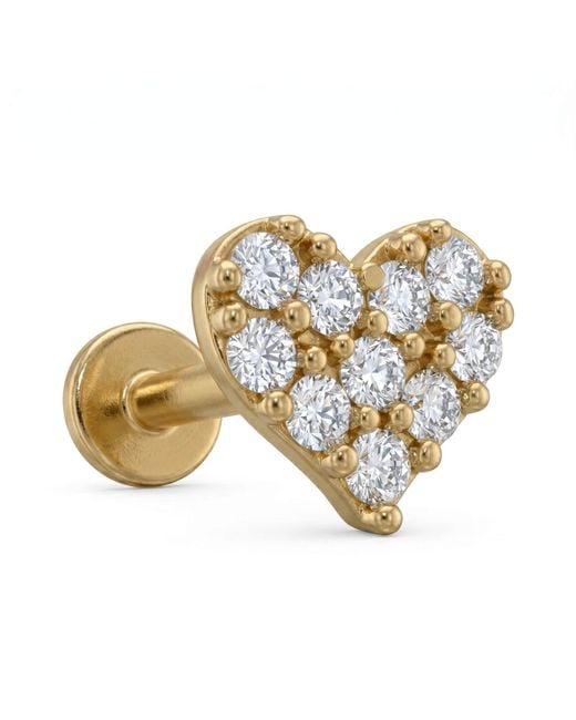 Zahav Jewelry Metallic 14K Solid 18G 8Mm Heart Pavé Cz Cluster Internally Threaded Flat Back Stud