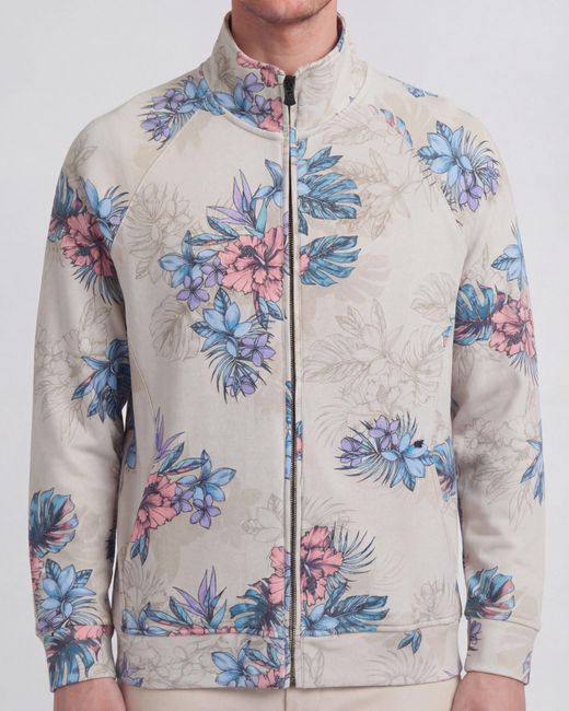 Lords of Harlech Gray Neutrals Neville Exotic Floral Neutral Printed Zip Jacket for men