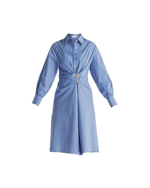 Paisie Blue Asymmetric Striped Shirt Dress With Button Detail