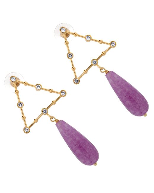 Ebru Jewelry Metallic Divine Energy Amethyst & Diamond Drop Earrings