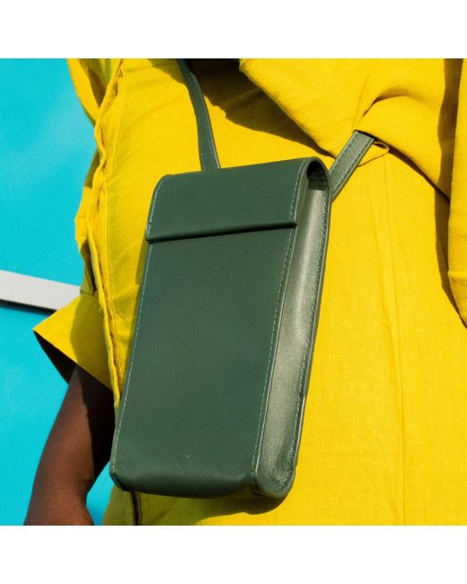 godi. Brown Handmade Adjustable Leather Phone Bag With Pocket