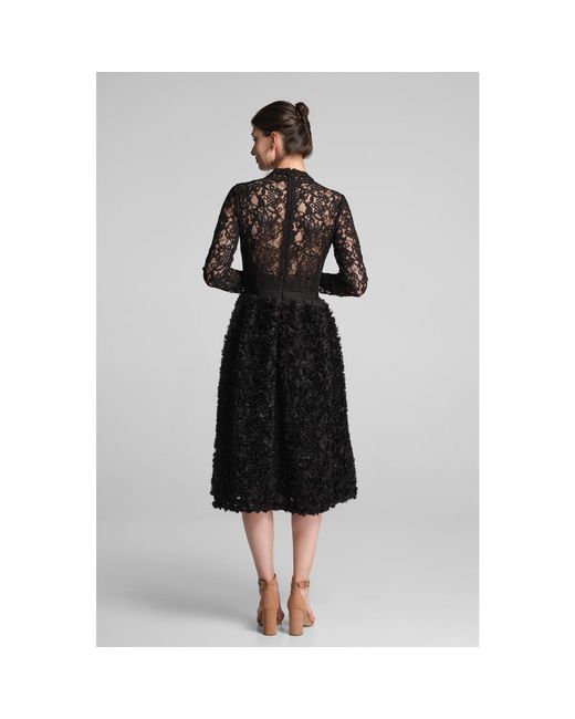 Rumour London Black Grazia Midi Dress With Lace Bodice And Ruffled-Tulle Skirt