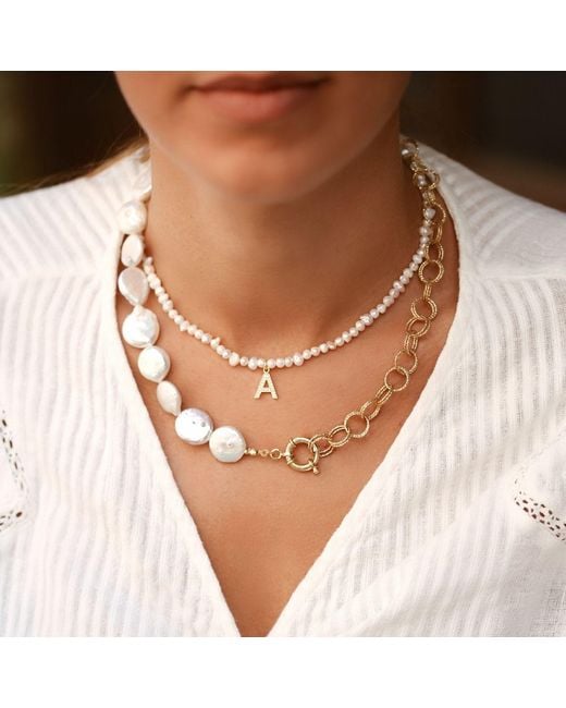 LINYA JEWELLERY Metallic Nora Pearl Chain Necklace