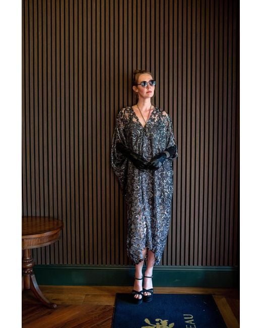 Jennafer Grace Gray Empire Sequin Caftan Kaftan Dress