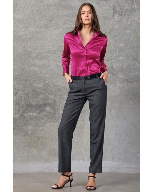 Madison / Savile Pink Wild Aster Haven Fitted Satin Shirt Two
