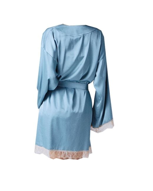 Noblesse Oblige Blue Duck Egg Long Lace Trimmed Robe
