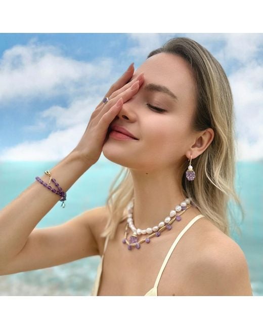 Farra Purple Glass Raspberry With Freshwater Pearls Earrings