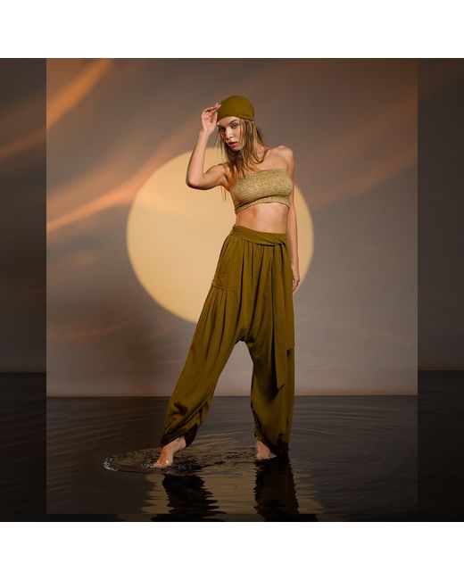Zhenabia Green Boho Harem Pants
