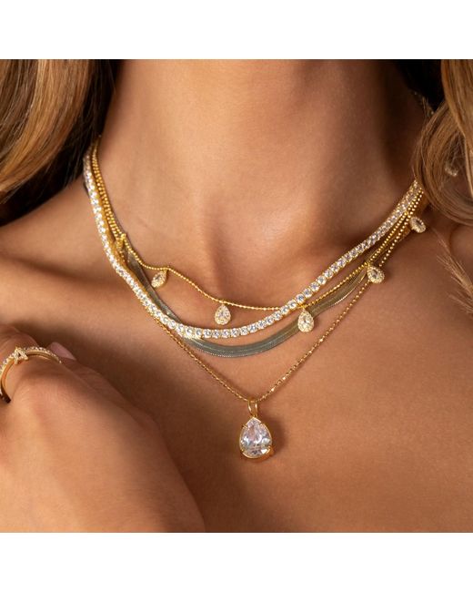 SHYMI Metallic Pear Shape Stone On A Beaded Ball Chain