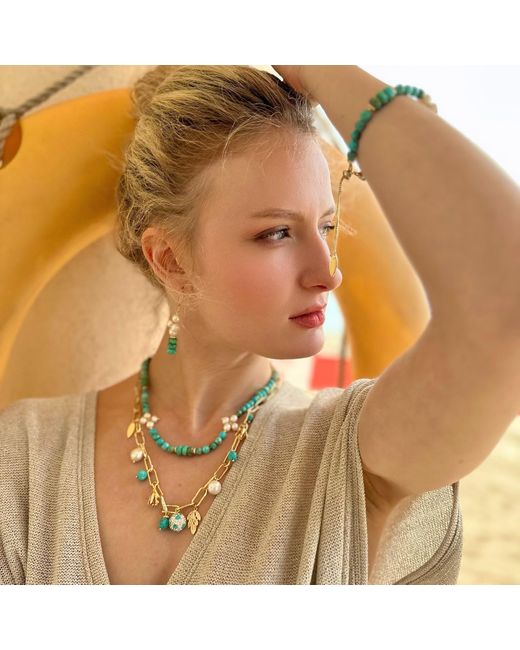 Farra White Freshwater Pearls With Turquoise Earrings