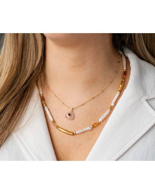 Loni Paul Jewelry Metallic Neutrals Biwa Pearl & Garnet Necklace