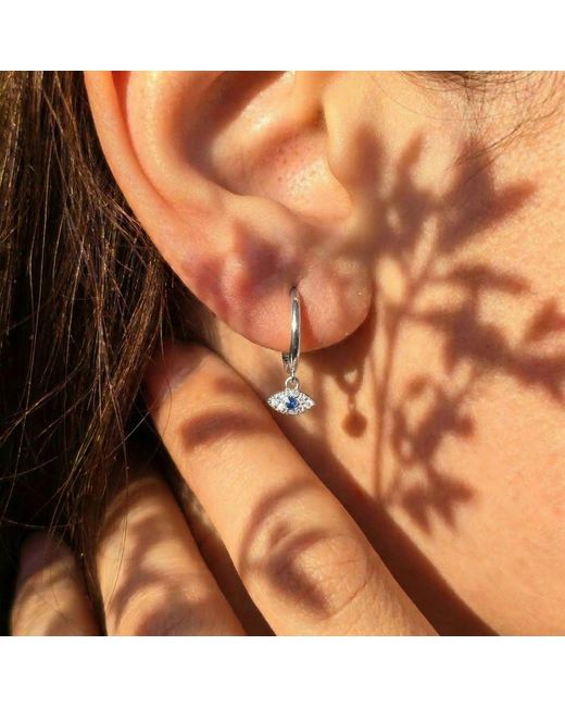 Harfi White Minimalist Small Evil Eye Charm Dainty Hoop Sterling Earrings
