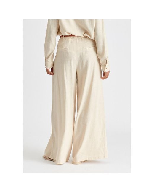 Paisie Natural Neutrals Linen Blend Wide Leg Trousers With Belt