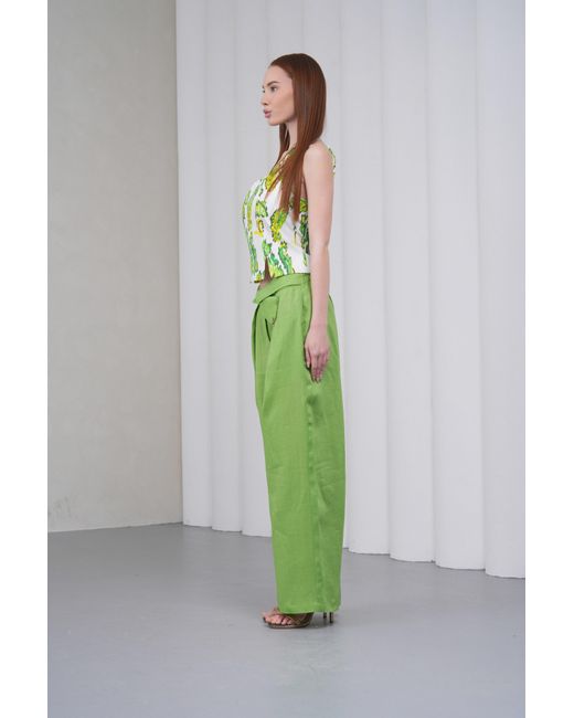 Lumina Eligma Green The Halterline Linen Blouse
