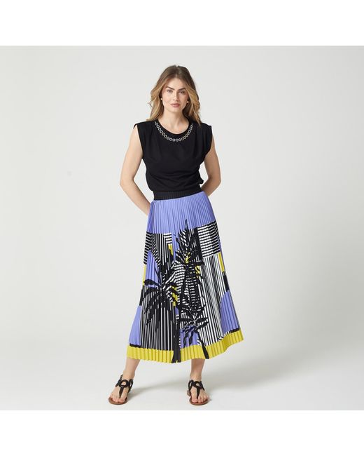 Lalipop Design Blue Stripe And Palm Print Pleated Recycled Fabric Maxi Skirt