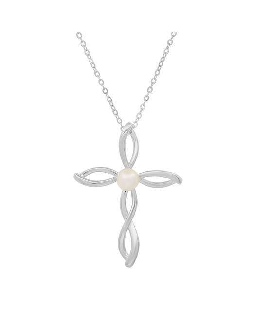 Kylie Harper Metallic Swirling Genuine Pearl Cross Pendant Necklace