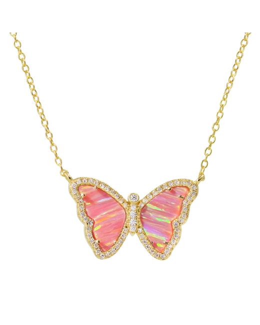 KAMARIA Pink Opal Butterfly Necklace With Stripes