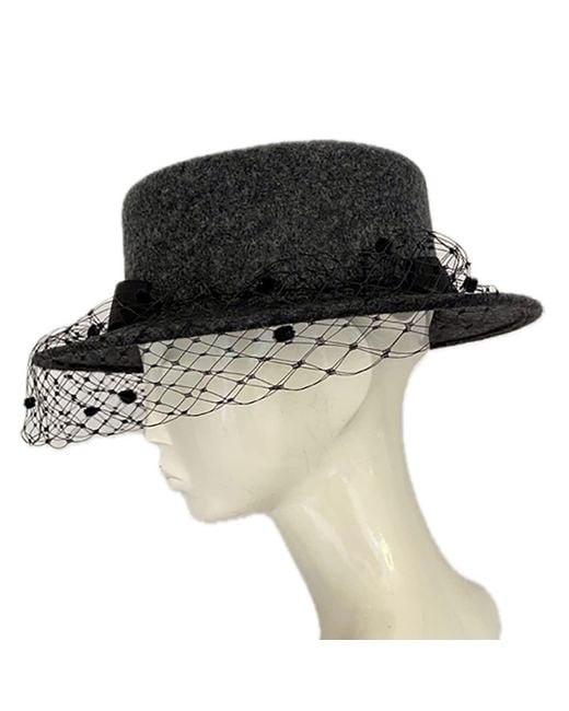 Misa Harada Millinery Black Olivia Veiled Boater Hat