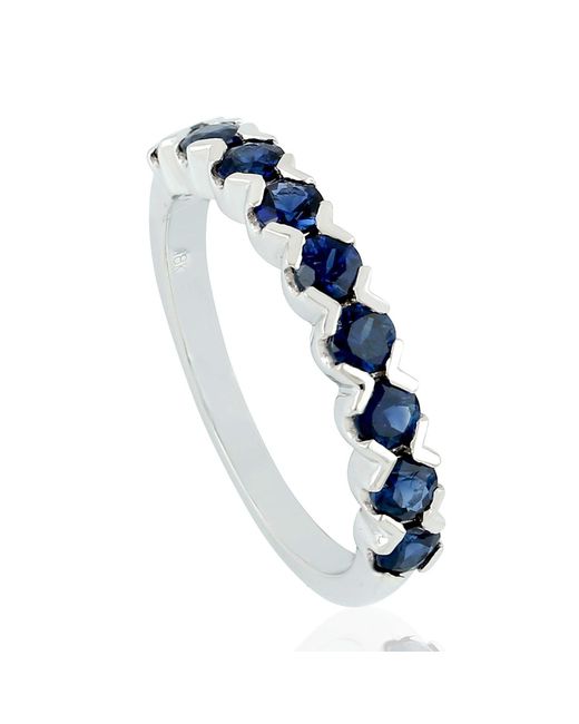 Artisan Natural Blue Sapphire Handmade Band Ring 18k White Gold