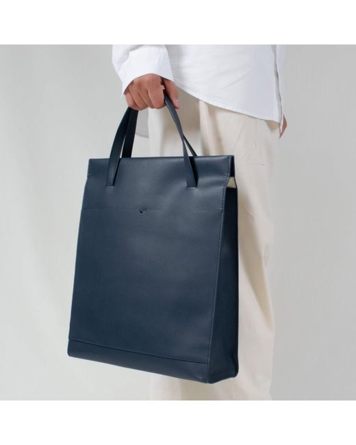 godi. Blue Handmade Adjustable Leather Tote Bag for men
