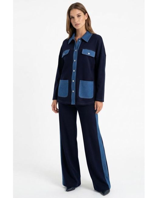 Exquise Blue Makena Long Sleeve Pocket Knit Jacket