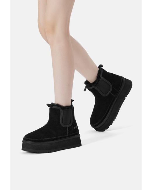 EverAu Australia Black Shoveler Leather Platform Short Chelsea Boots