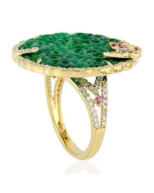 Artisan Green Carving Jade & Sapphire With Diamond Butterfly Ring