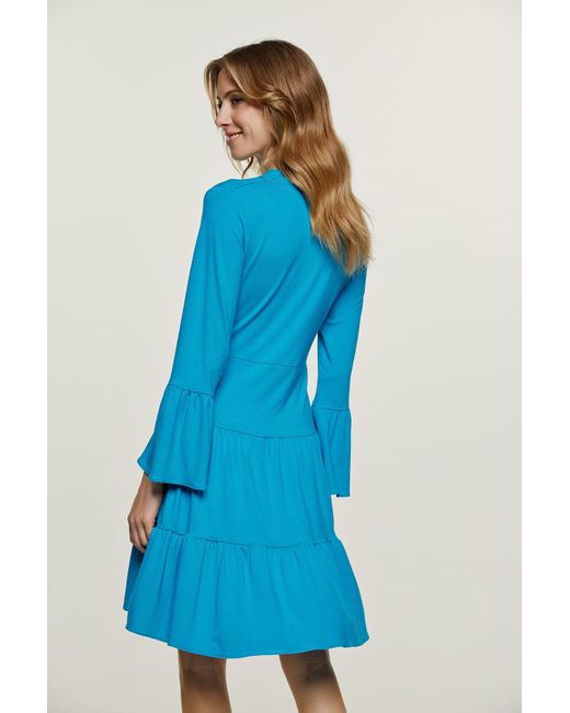 Conquista Blue Turquoise Jersey Tiered Dress
