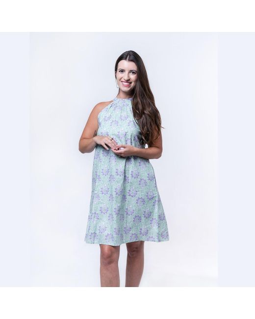 House of Gl Blue Lyra Cotton Mock Neck Sleeveless Dress With Pockets
