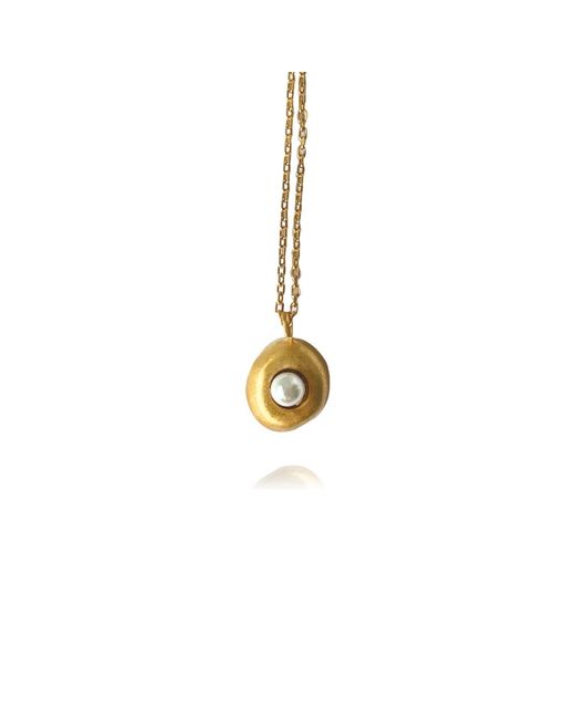 LINYA JEWELLERY Metallic Aura Minimal Pearl Round Necklace