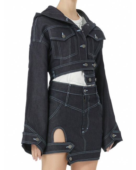 Gao Republic Black Jacket Cropped Hooded Denim