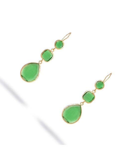 Ebru Jewelry Green Mystic Cat Eye Dangle Earrings