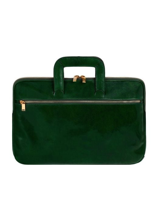 Time Resistance Green Leather Briefcase Laptop Bag for men