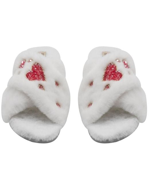 Rettrose White Neutrals Kaylee Cream Luxury Plush Diamanté Embellished Handmade Slipper