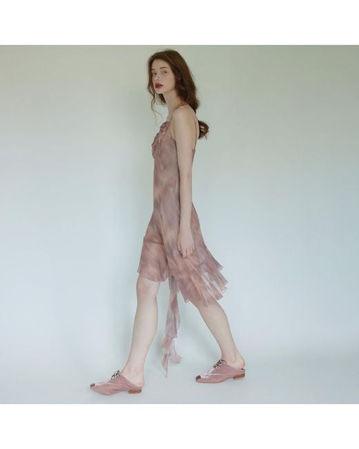 Belsize25 Brown Lumen Print Nude Silk Slip Short Dress