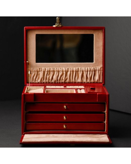 Time Resistance Red Large Leather Jewelry Box For