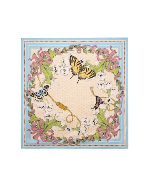 Asyii Metallic Neutrals Bloom Corner Double-Face Silk Twill Square With Hand-Rolled Hem