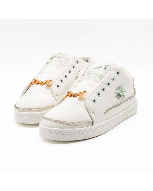 Rettrose White Raelynn Luxury Canvas Handmade Embellished Tennis Shoe