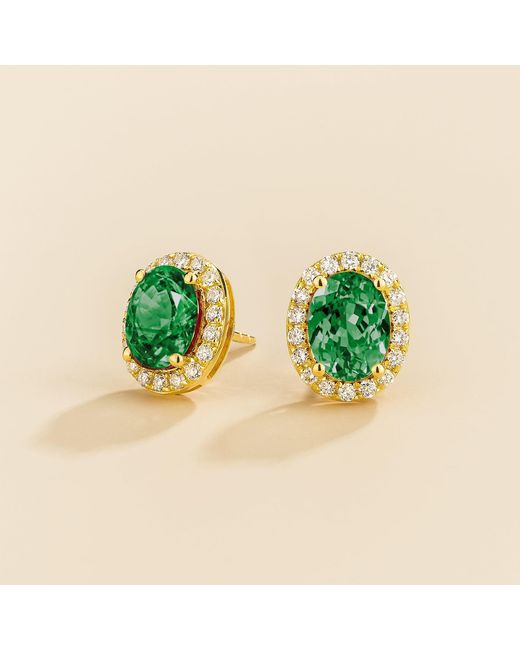 Juvetti Green Mina Oval Emerald & Diamond Halo Earrings