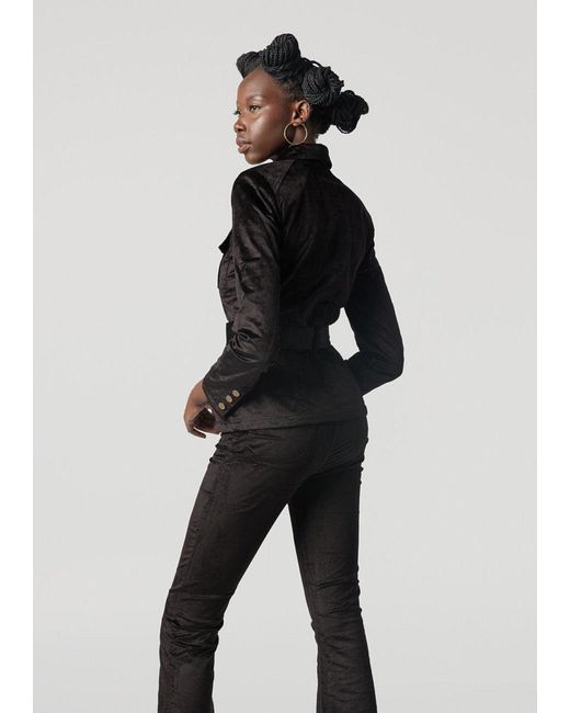 Why Mary Black Military Style Velvet Corduroy Jacket