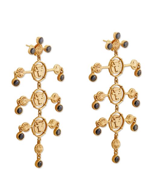 Dhwani Bansal Metallic Inka Chandelier Earrings With Onyx Glass Gems